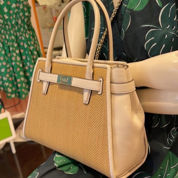 Kate Spade Lucia Straw Medium Satchel Parchment - Picture 14 of 16